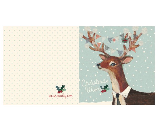 MAILEG 13-0110-00 Weihnachtskarte, Rentier, Doppelkarte zum Falten