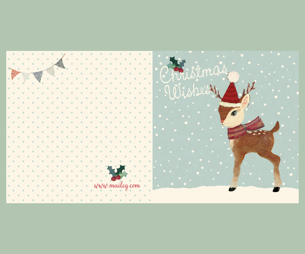 MAILEG 13-0109-00 Weihnachtskarte, Bambi, Doppelkarte zum Falten